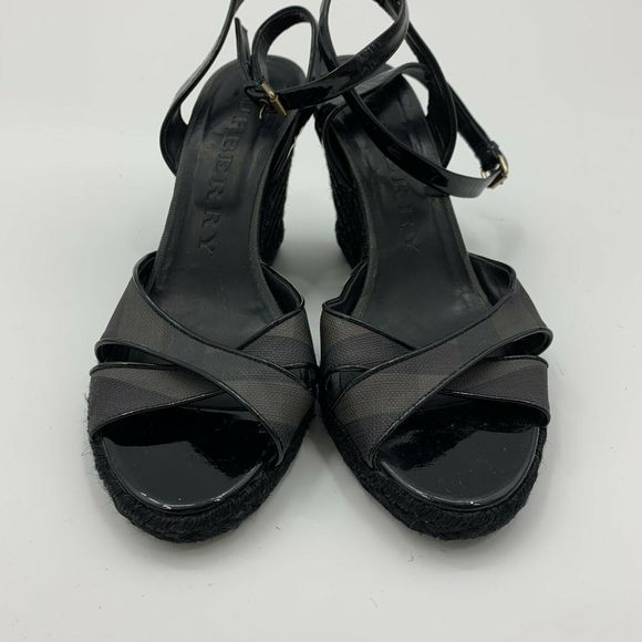 Burberry Black Espadrilles Ankle Wedges Size 9 - Picture 5 of 8
